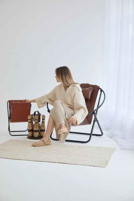 Faux Leather Folding Chair Metal Frame Brown