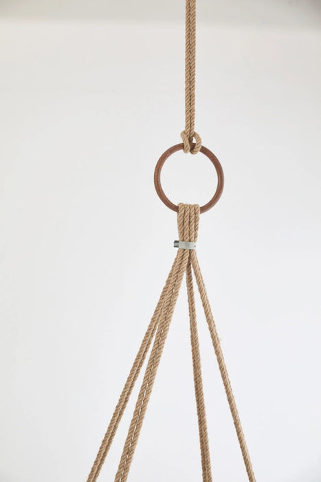 Genuine Leather Round Hanging Chair Brown Teak Frame