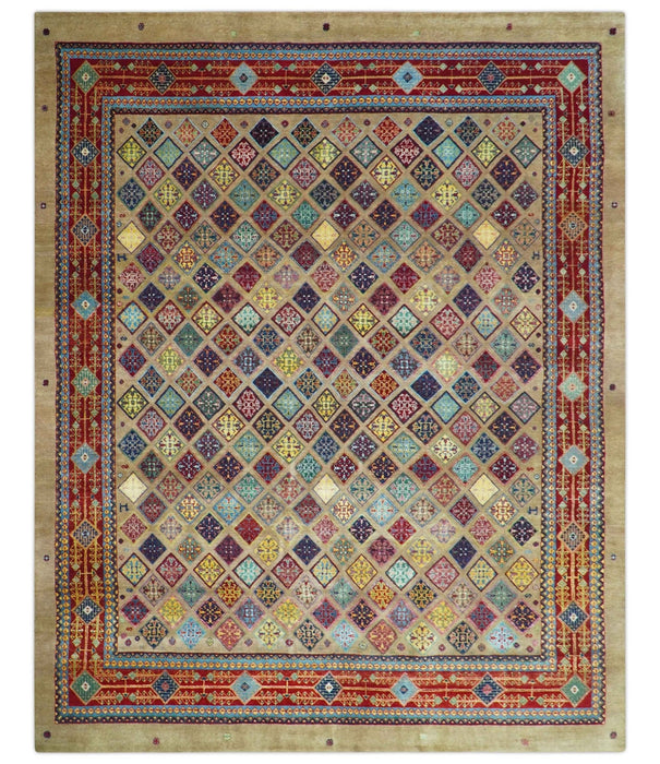 Brown Modern Geometrical Design 8x10 Hand Knotted wool Area Rug