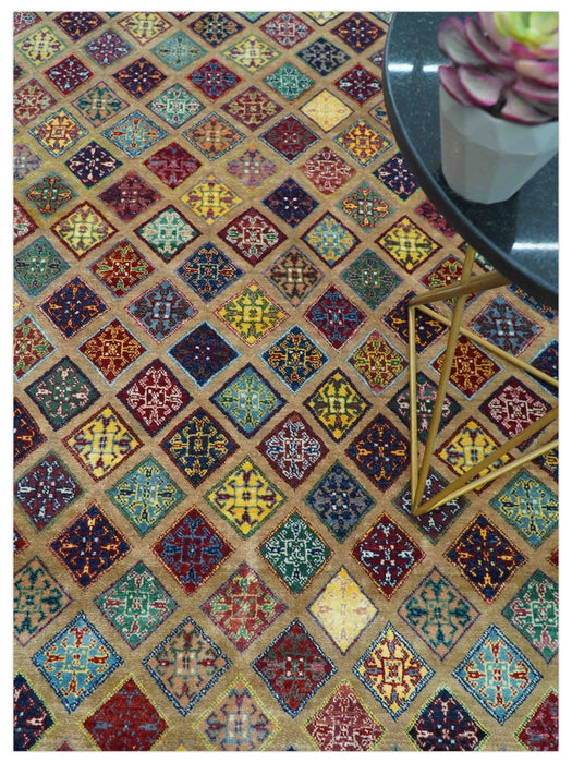 Brown Modern Geometrical Design 8x10 Hand Knotted wool Area Rug