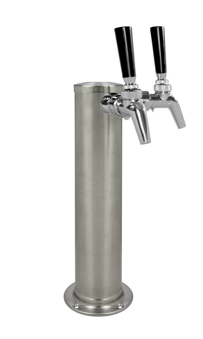 14" Tall Double Faucet Brushed Stainless Steel Draft Beer Tower - 100% Stainless Contact Perlick Faucets