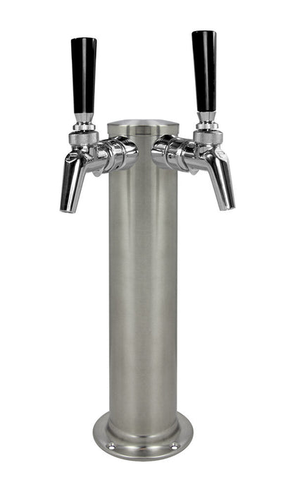 14" Tall Double Faucet Brushed Stainless Steel Draft Beer Tower - 100% Stainless Contact Perlick Faucets