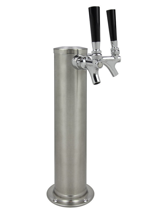 14" Tall Double Faucet Brushed Stainless Steel Draft Beer Tower - Standard Faucets