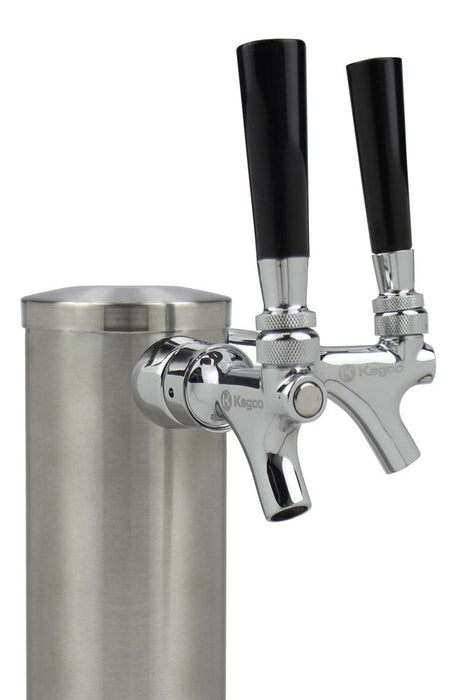 14" Tall Double Faucet Brushed Stainless Steel Draft Beer Tower - Standard Faucets