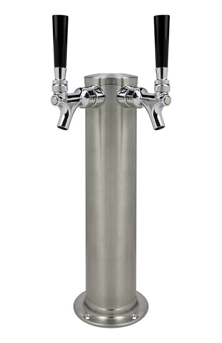 14" Tall Double Faucet Brushed Stainless Steel Draft Beer Tower - Standard Faucets