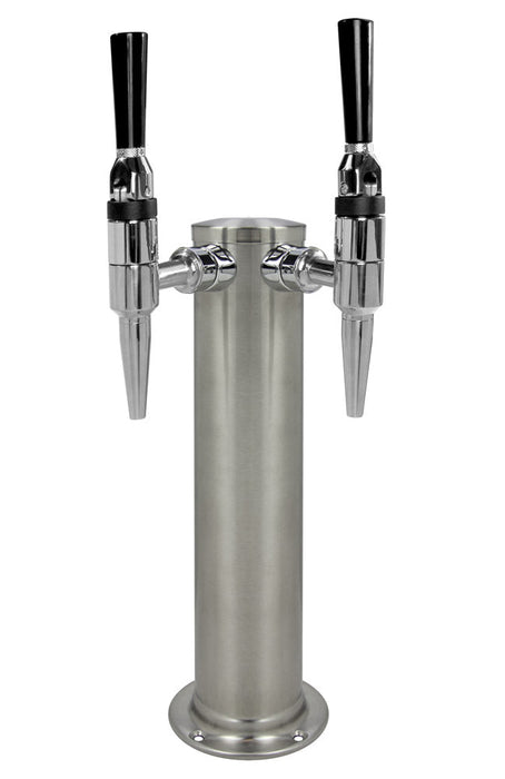 14" Tall Double Faucet Brushed Stainless Steel Draft Beer Tower - Stainless Stout Faucets