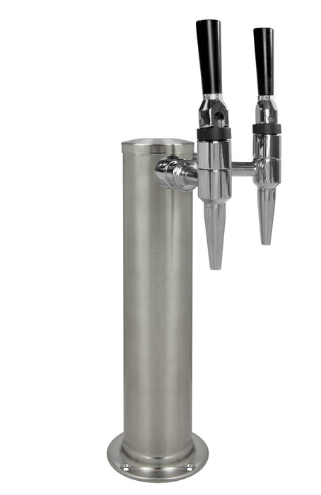 14" Tall Double Faucet Brushed Stainless Steel Draft Beer Tower - Stainless Stout Faucets