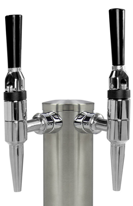 14" Tall Double Faucet Brushed Stainless Steel Draft Beer Tower - Stainless Stout Faucets