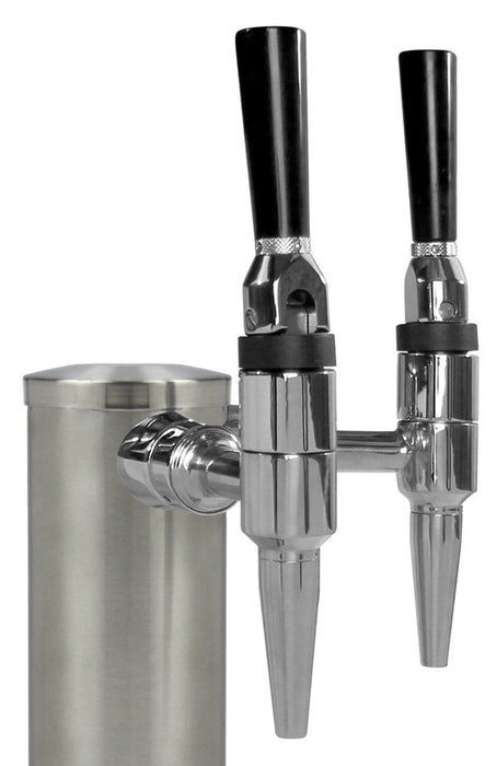 14" Tall Double Faucet Brushed Stainless Steel Draft Beer Tower - Stainless Stout Faucets