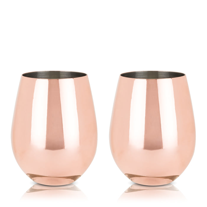 Stainless Steel Stemless Wine Glasses in Copper Set of 2