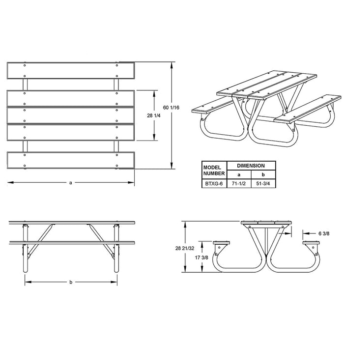 Pilot Rock 6' or 8' Outdoor Steel Non Tip Picnic Table Legs Kit (Frame Only)