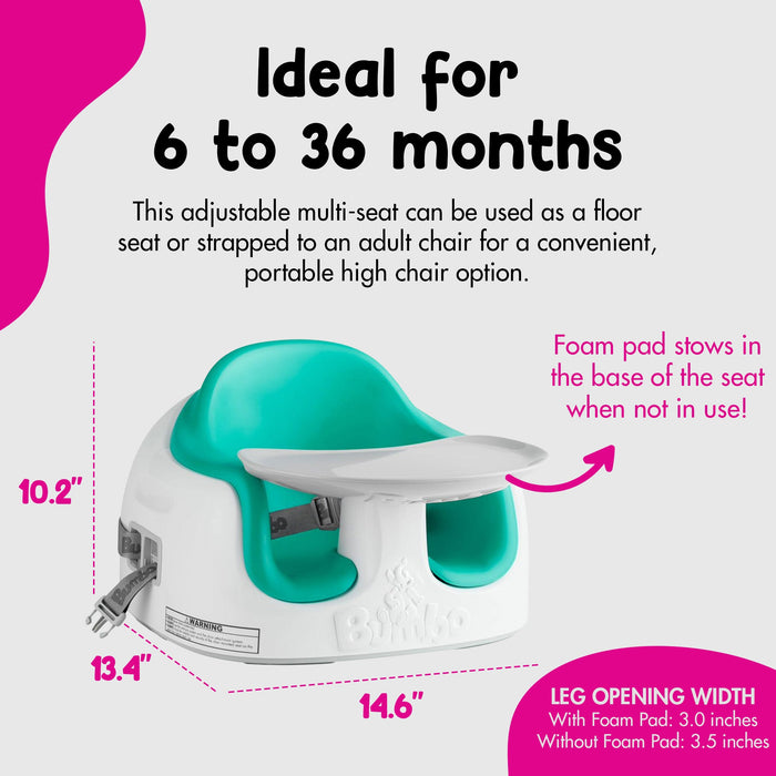 Bumbo Baby Toddler Adjustable 3-in-1 Booster Seat/High Chair and Tray, Aqua