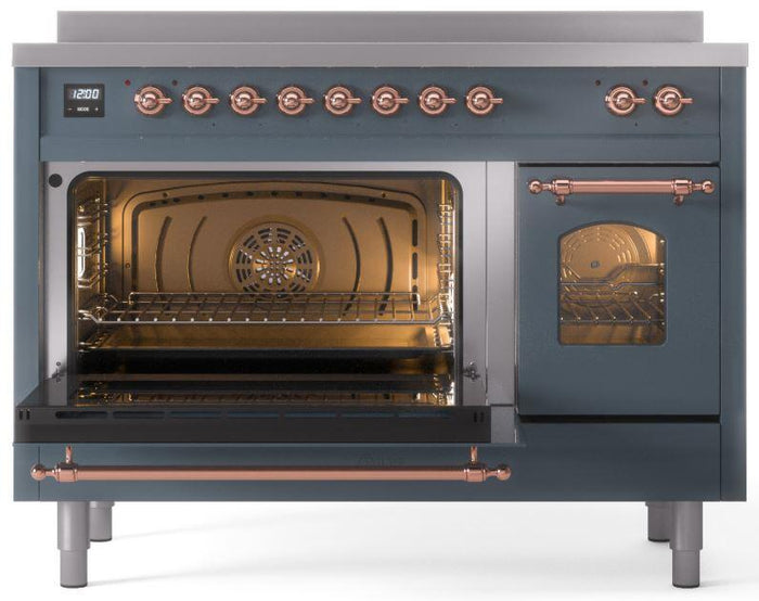 ILVE Nostalgie II 48" Induction Range with Element Stove and Electric Oven in Blue Grey with Copper Trim, UPI486NMPBGP