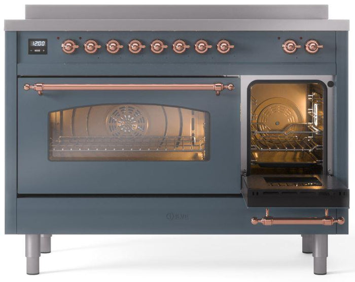 ILVE Nostalgie II 48" Induction Range with Element Stove and Electric Oven in Blue Grey with Copper Trim, UPI486NMPBGP