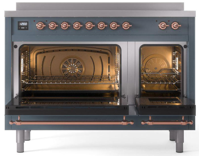 ILVE Nostalgie II 48" Induction Range with Element Stove and Electric Oven in Blue Grey with Copper Trim, UPI486NMPBGP