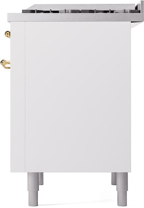 ILVE Nostalgie II 36" Dual Fuel Natural Gas Range in White with Brass Trim, UP36FNMPWHG