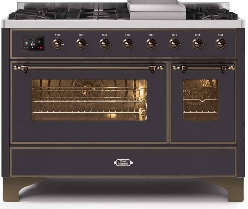 ILVE Majestic II 48" Dual Fuel Natural Gas Range in Matte Graphite with Bronze Trim, UM12FDNS3MGB