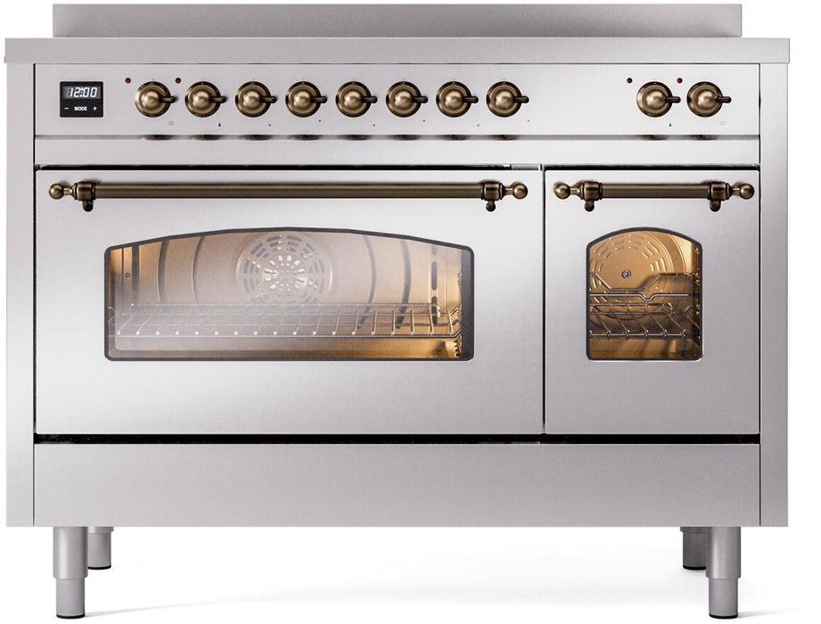 ILVE Nostalgie II 48" Induction Range with Element Stove and Electric Oven in Stainless Steel with Bronze Trim, UPI486NMPSSB