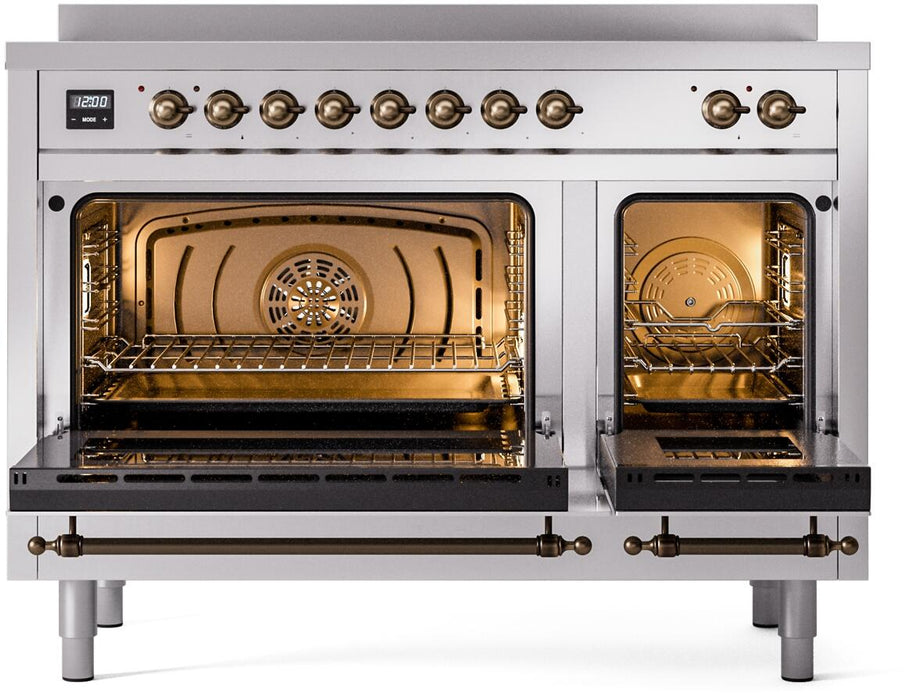 ILVE Nostalgie II 48" Induction Range with Element Stove and Electric Oven in Stainless Steel with Bronze Trim, UPI486NMPSSB