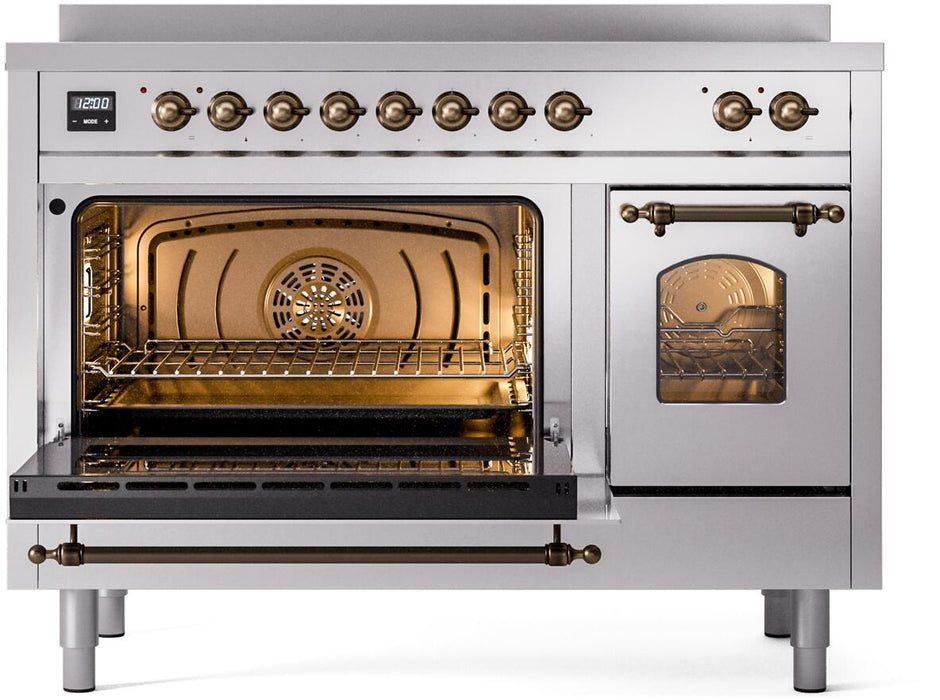 ILVE Nostalgie II 48" Induction Range with Element Stove and Electric Oven in Stainless Steel with Bronze Trim, UPI486NMPSSB