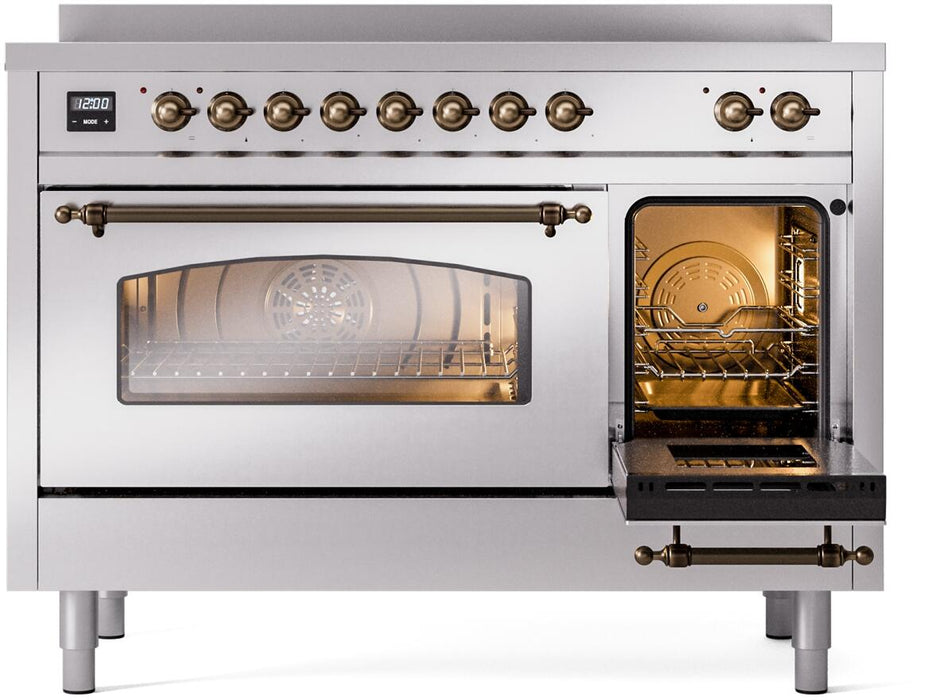 ILVE Nostalgie II 48" Induction Range with Element Stove and Electric Oven in Stainless Steel with Bronze Trim, UPI486NMPSSB