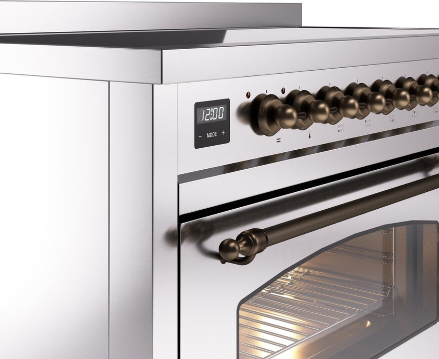 ILVE Nostalgie II 48" Induction Range with Element Stove and Electric Oven in Stainless Steel with Bronze Trim, UPI486NMPSSB