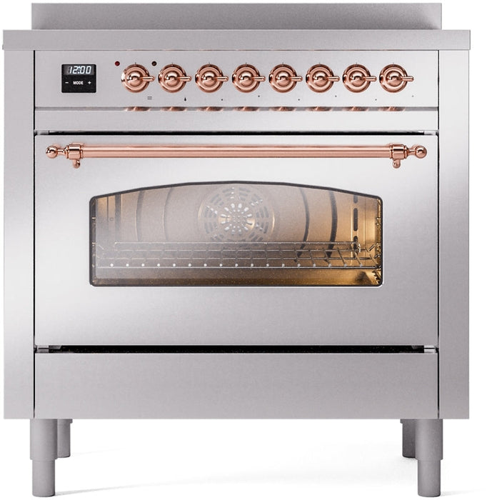 ILVE Nostalgie II 36" Induction Range with Element Stove and Electric Oven in Stainless Steel with Copper Trim, UPI366NMPSSP