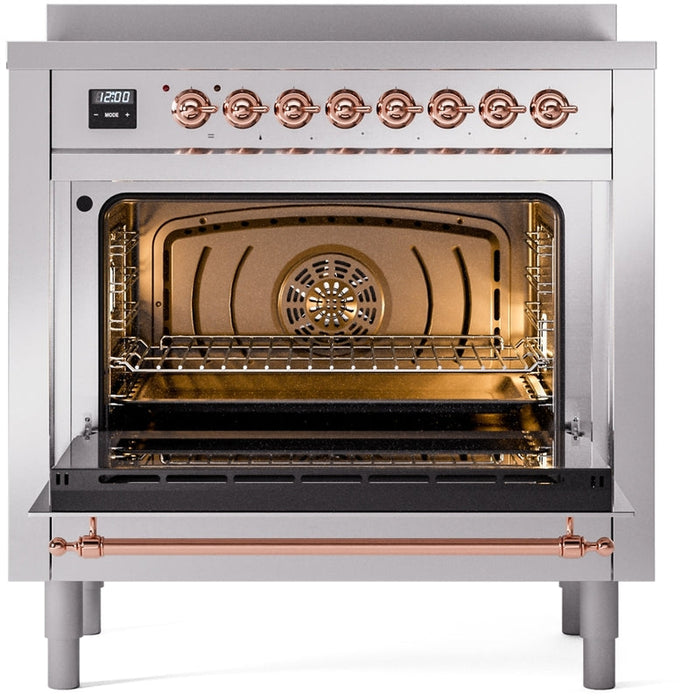 ILVE Nostalgie II 36" Induction Range with Element Stove and Electric Oven in Stainless Steel with Copper Trim, UPI366NMPSSP