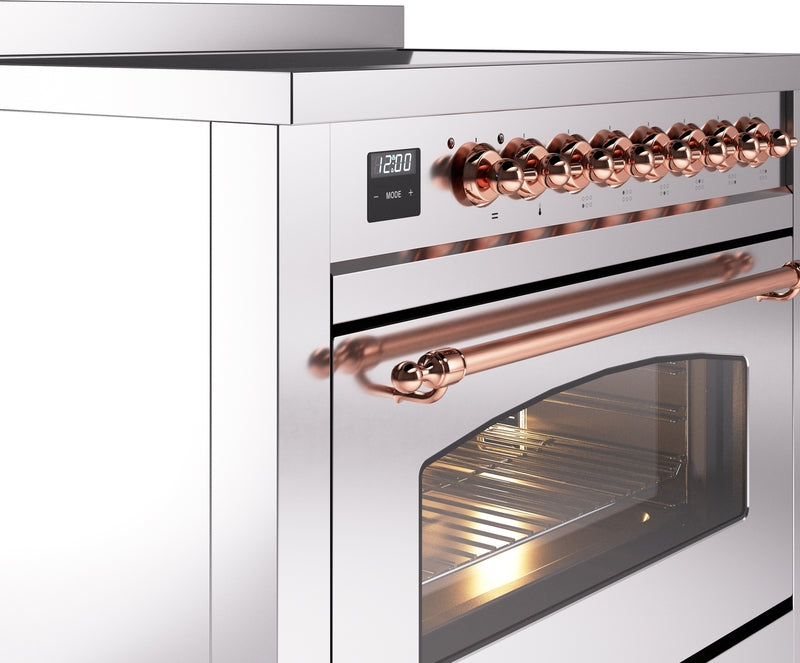 ILVE Nostalgie II 36" Induction Range with Element Stove and Electric Oven in Stainless Steel with Copper Trim, UPI366NMPSSP