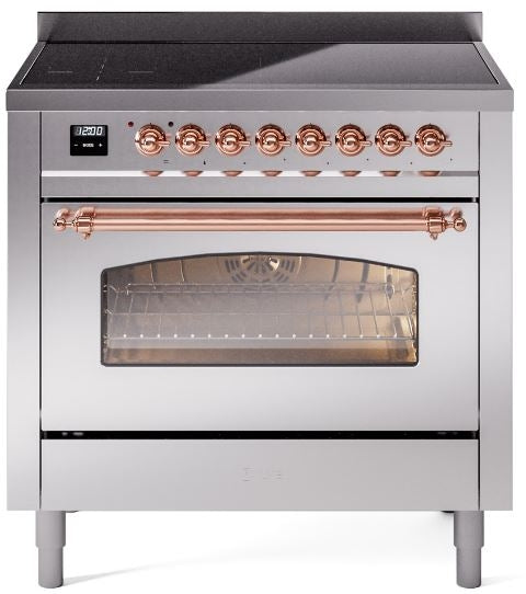 ILVE Nostalgie II 36" Induction Range with Element Stove and Electric Oven in Stainless Steel with Copper Trim, UPI366NMPSSP