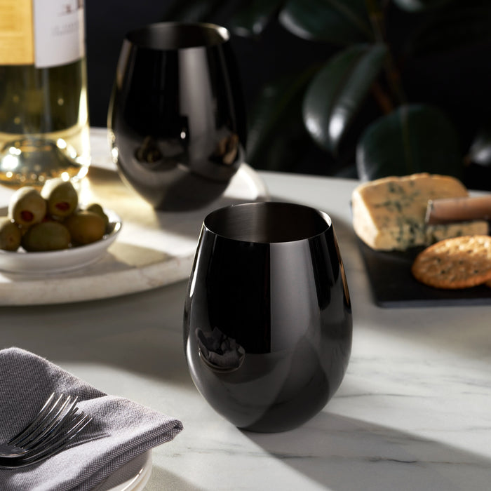 Stainless Steel Stemless Wine Glasses in Gunmetal Set of 2