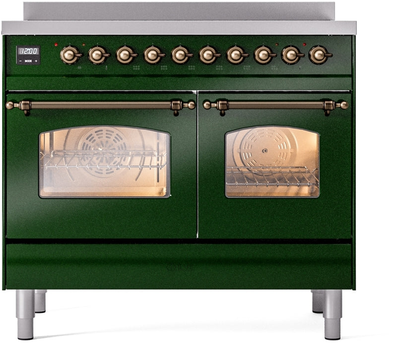 ILVE Nostalgie II 40" Induction Range with Element Stove and Electric Oven in Emerald Green with Bronze Trim, UPDI406NMPEGB