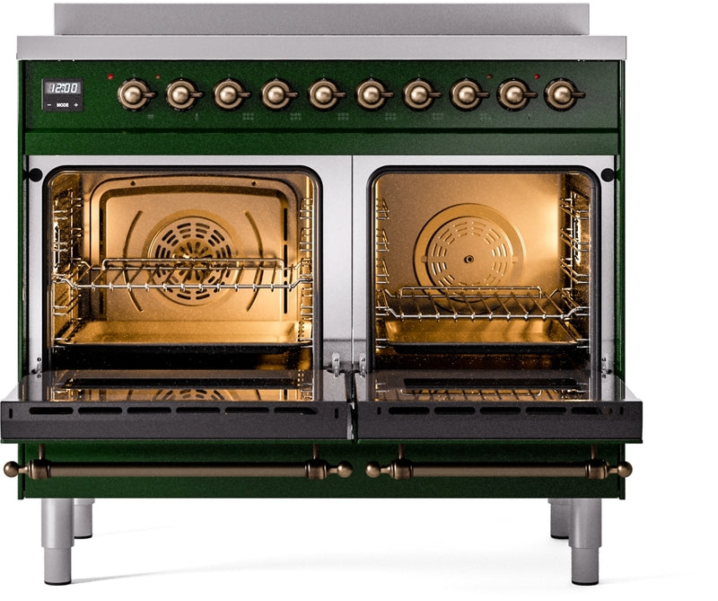 ILVE Nostalgie II 40" Induction Range with Element Stove and Electric Oven in Emerald Green with Bronze Trim, UPDI406NMPEGB