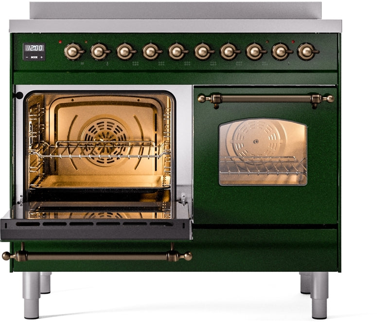 ILVE Nostalgie II 40" Induction Range with Element Stove and Electric Oven in Emerald Green with Bronze Trim, UPDI406NMPEGB