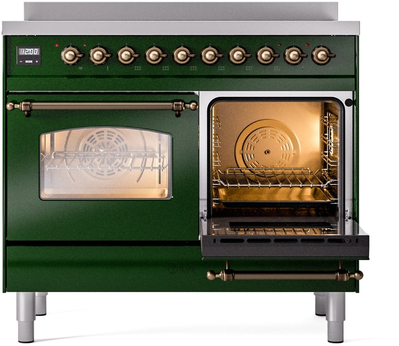 ILVE Nostalgie II 40" Induction Range with Element Stove and Electric Oven in Emerald Green with Bronze Trim, UPDI406NMPEGB