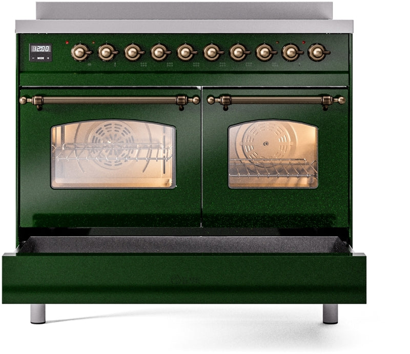 ILVE Nostalgie II 40" Induction Range with Element Stove and Electric Oven in Emerald Green with Bronze Trim, UPDI406NMPEGB