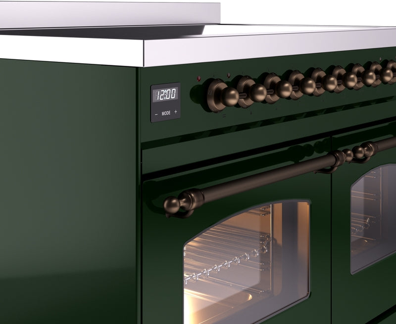 ILVE Nostalgie II 40" Induction Range with Element Stove and Electric Oven in Emerald Green with Bronze Trim, UPDI406NMPEGB