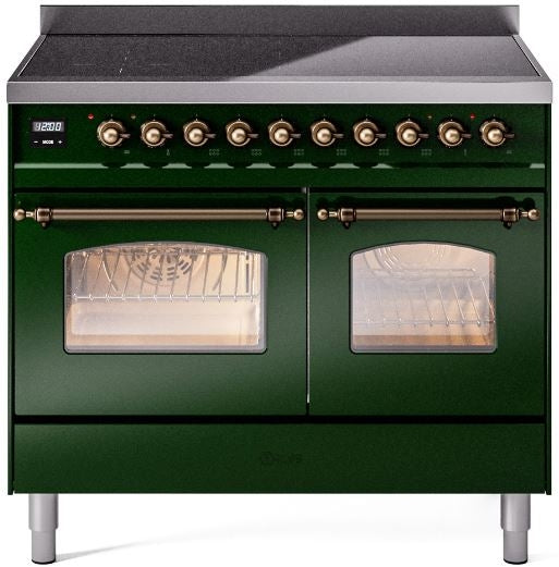 ILVE Nostalgie II 40" Induction Range with Element Stove and Electric Oven in Emerald Green with Bronze Trim, UPDI406NMPEGB