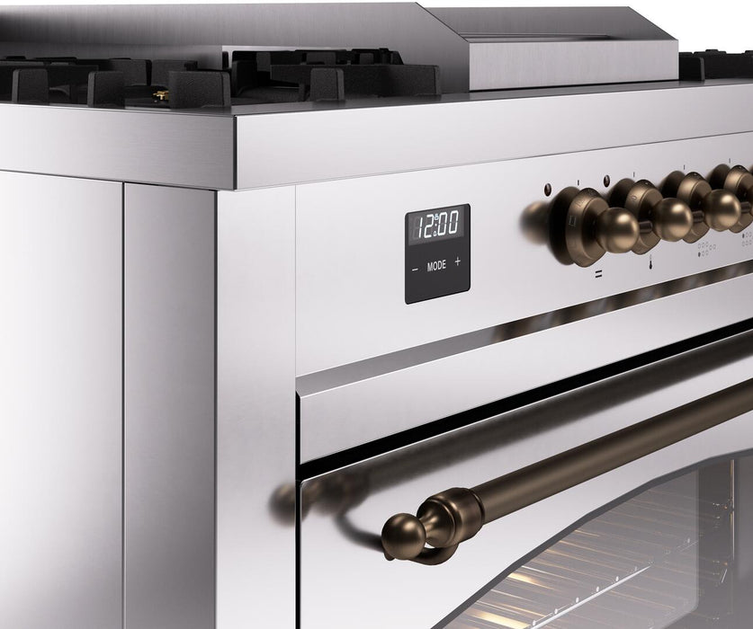 ILVE Nostalgie II 60" Dual Fuel Natural Gas Range in Stainless Steel with Bronze Trim, UP60FSNMPSSB