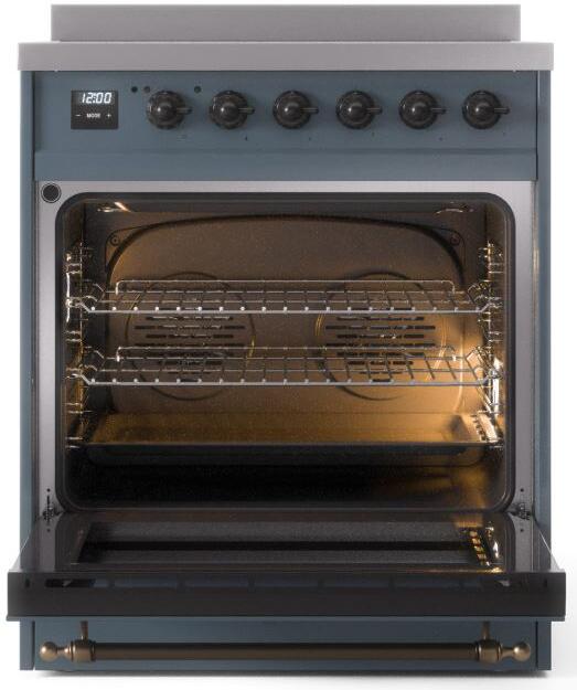 ILVE Nostalgie II 30" Induction Range with Element Stove and Electric Oven in Blue Grey with Bronze Trim, UPI304NMPBGB