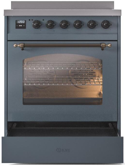 ILVE Nostalgie II 30" Induction Range with Element Stove and Electric Oven in Blue Grey with Bronze Trim, UPI304NMPBGB