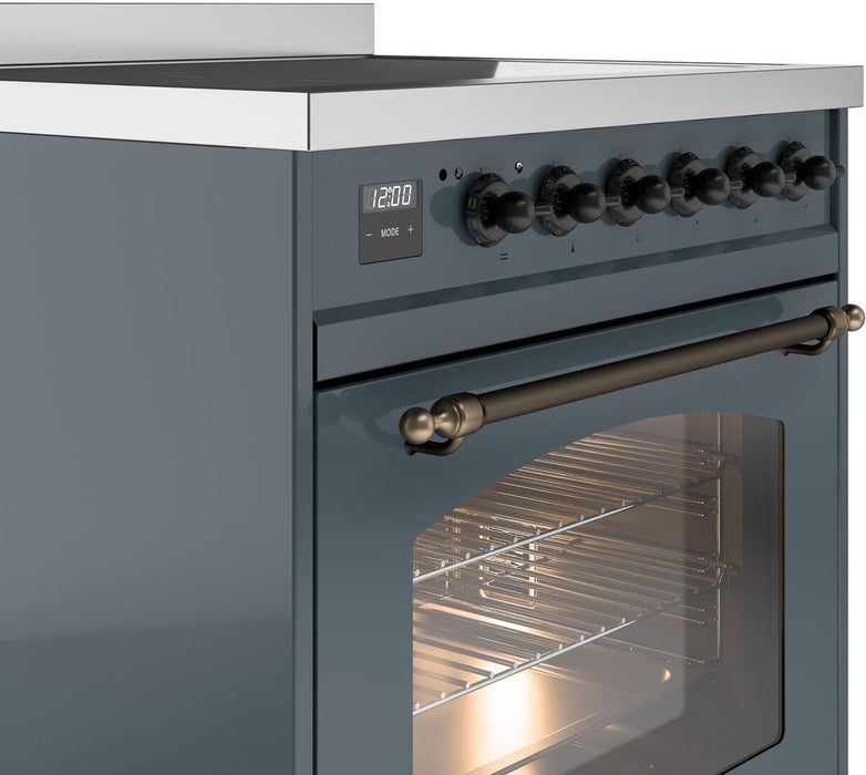 ILVE Nostalgie II 30" Induction Range with Element Stove and Electric Oven in Blue Grey with Bronze Trim, UPI304NMPBGB