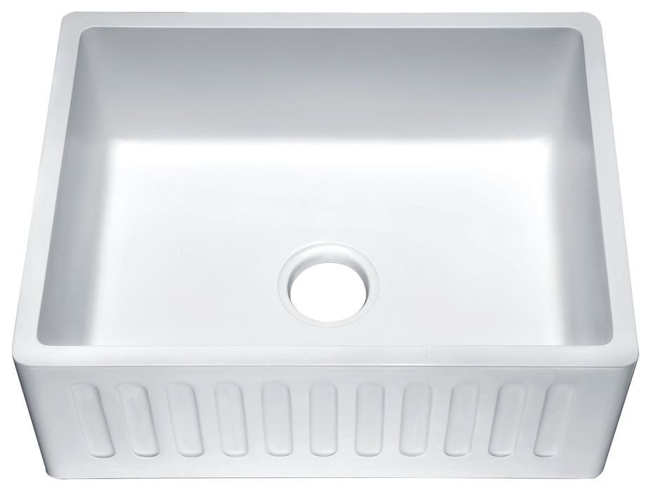 Roine Farmhouse Reversible Glossy Solid Surface 24 in. Single Basin Kitchen Sink in White