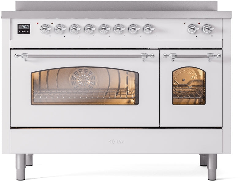 ILVE Nostalgie II 48" Induction Range with Element Stove and Electric Oven in White with Chrome Trim, UPI486NMPWHC