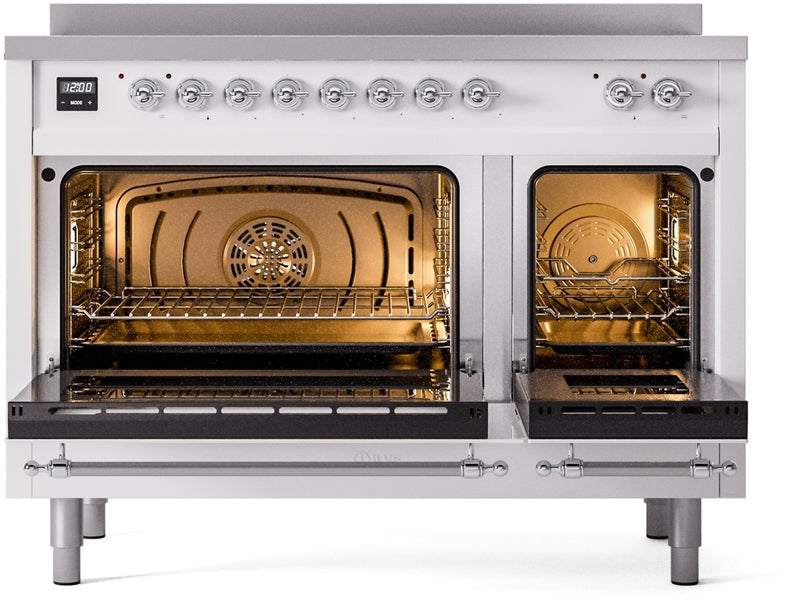 ILVE Nostalgie II 48" Induction Range with Element Stove and Electric Oven in White with Chrome Trim, UPI486NMPWHC