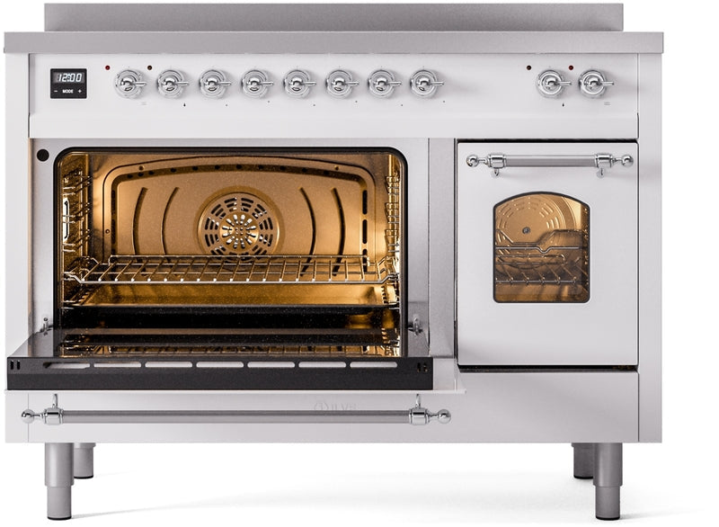 ILVE Nostalgie II 48" Induction Range with Element Stove and Electric Oven in White with Chrome Trim, UPI486NMPWHC