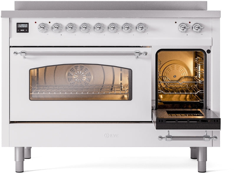 ILVE Nostalgie II 48" Induction Range with Element Stove and Electric Oven in White with Chrome Trim, UPI486NMPWHC