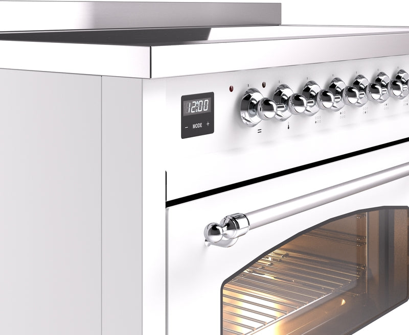 ILVE Nostalgie II 48" Induction Range with Element Stove and Electric Oven in White with Chrome Trim, UPI486NMPWHC