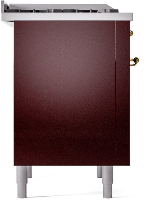 ILVE Nostalgie II 36" Dual Fuel Natural Gas Range in Burgundy with Brass Trim, UP36FNMPBUG