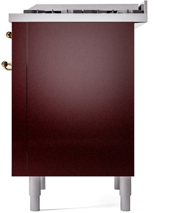 ILVE Nostalgie II 36" Dual Fuel Natural Gas Range in Burgundy with Brass Trim, UP36FNMPBUG